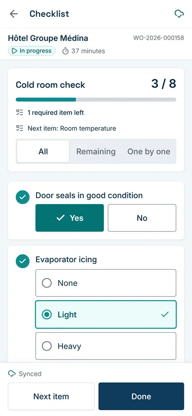 A job checklist being filled in on the phone.