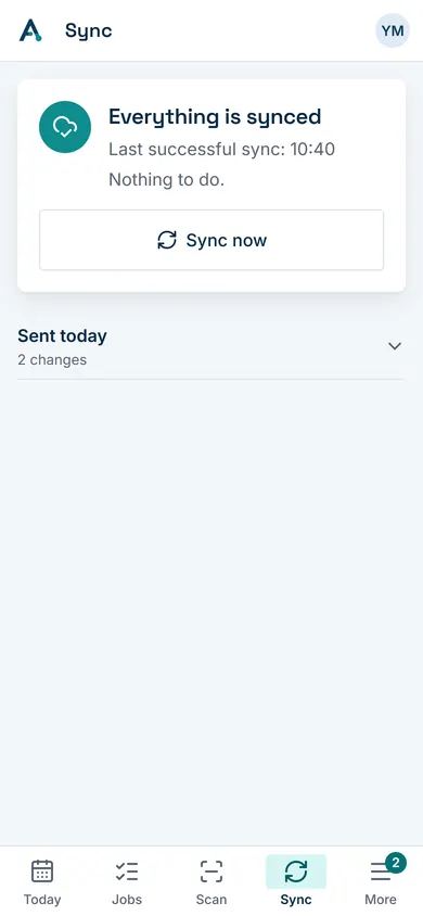 The Sync tab once the connection is back: everything has been sent.
